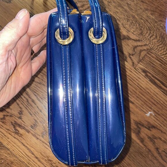 Unique Vtg 60s navy blue patent square box purse - Picture 6 of 12
